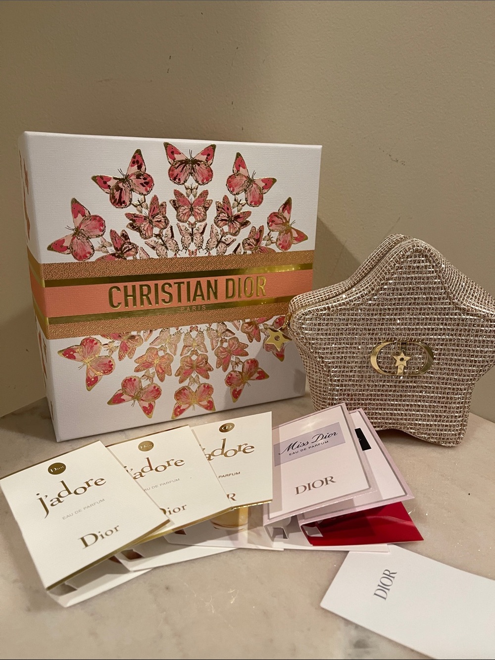 Dior Pink & Gold Butterfly Gift Set with Star Pouch